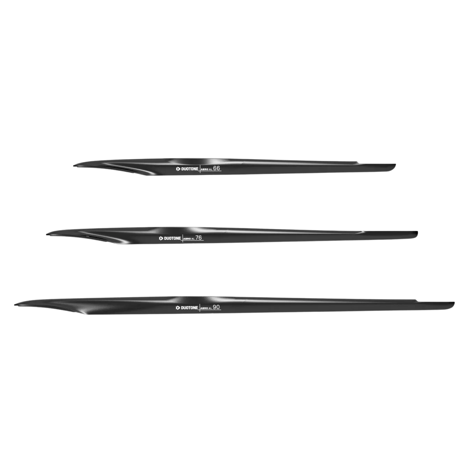 Fuselages Duotone Aero AL 2024 en tailles 66 cm, 76 cm et 90 cm alignés