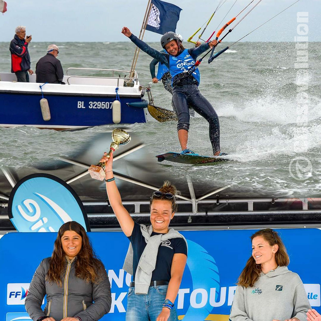 Nina Bivaud rideuse GlissEvolution  Duotone a terminé 1ère au Engie Kite Tour Wimereux une des 3 étapes du championnat de France de kitesurf