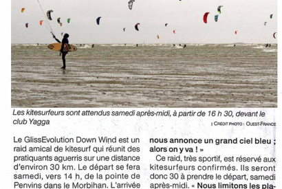 Ouest France parle du raid en kitesurf, le GlissEvolution Down Wind 2018